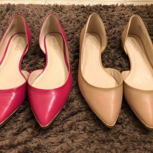 Two Pairs Genuine Leather Designed Flats Hot Pink+Beige/Nude with Boxes Size 8.5